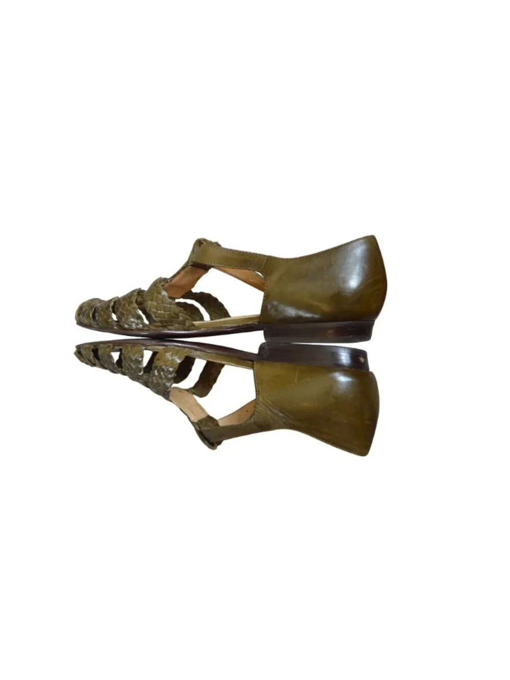 Vintage 80s Etienne Aigner Carol Olive Leather Sandals Women's Size 6.5 Boho